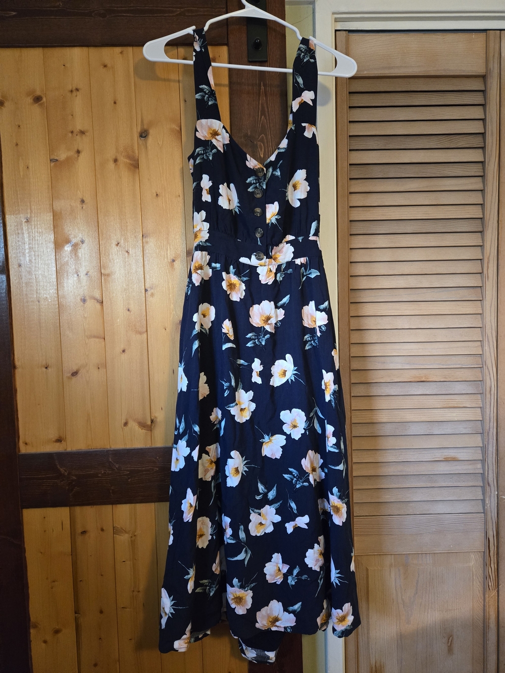 Reformation Floral V-Neck Black Sundress with White and Yellow Flowers
